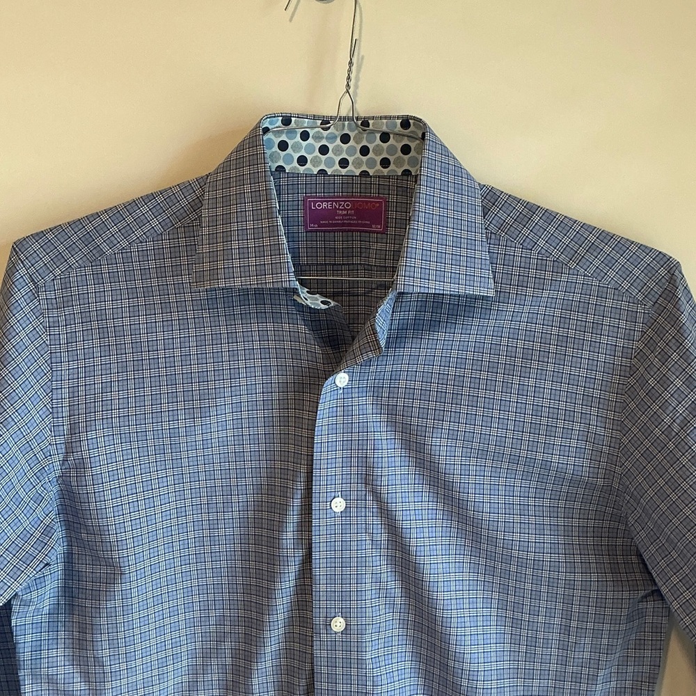 Lorenzo Men's Blue Patterned Dress Shirt